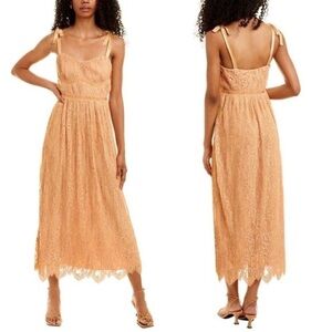 NWT Jonathan Simkhai Bonnie Lace Plisse Bustier Midi Dress Butterscotch Nude 10